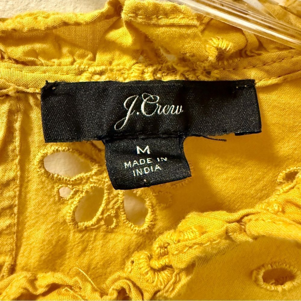J.Crew Yellow Eyelet Ruffle Neck Long Sleeve Blouse M - Picture 2 of 3
